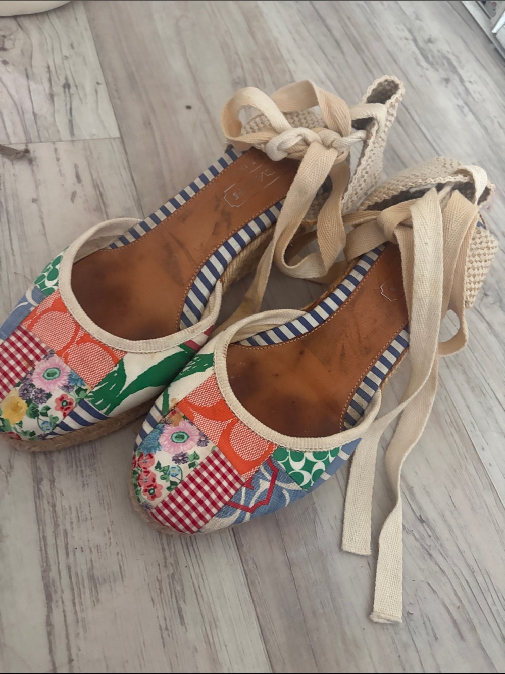 Authentic COACH Patchwork Lace Up Espadrille Wedges - Picture 5 of 6